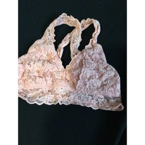 No Boundaries‎ Lingerie Bra Peach Lace Floral Bralette L/G Women's